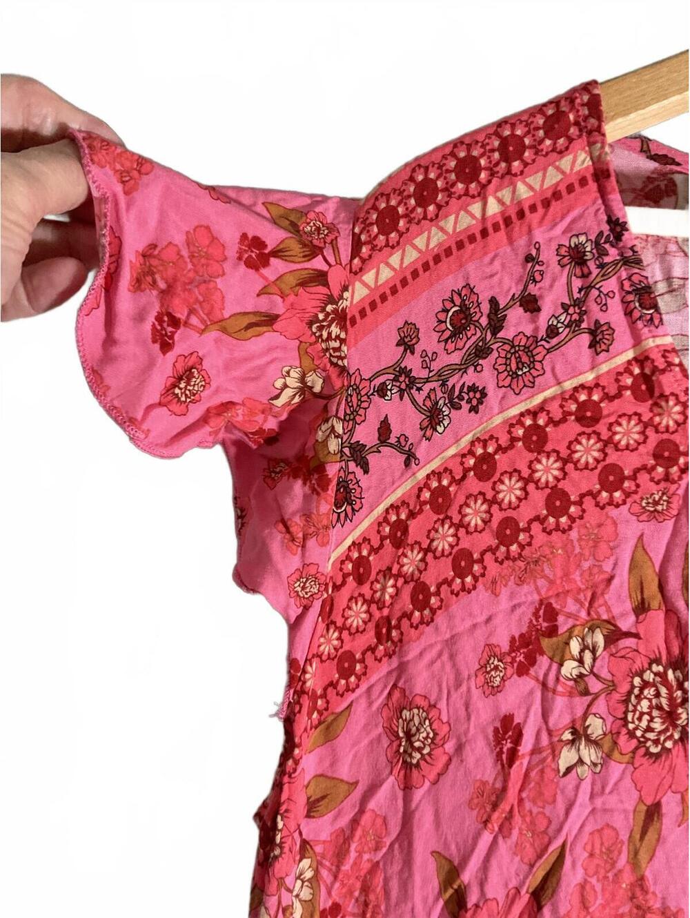 Rusttydustty Bohemian Pink Floral Maxi Dress with Ruffle Sleeves 2XL - Picture 6 of 11